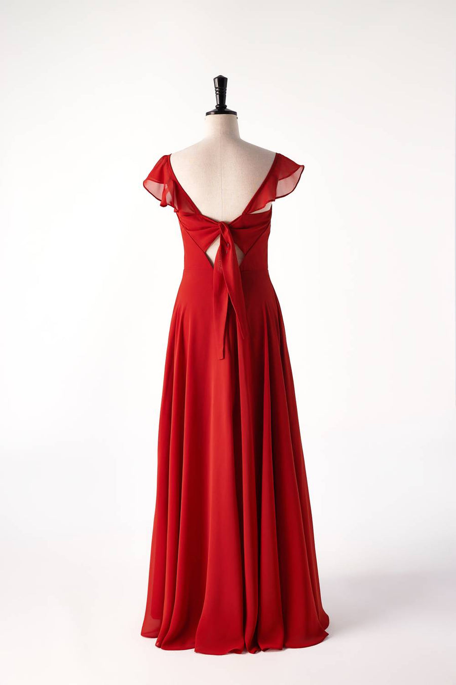 Scoop Rust Red Chiffon Long Bridesmaid Dress