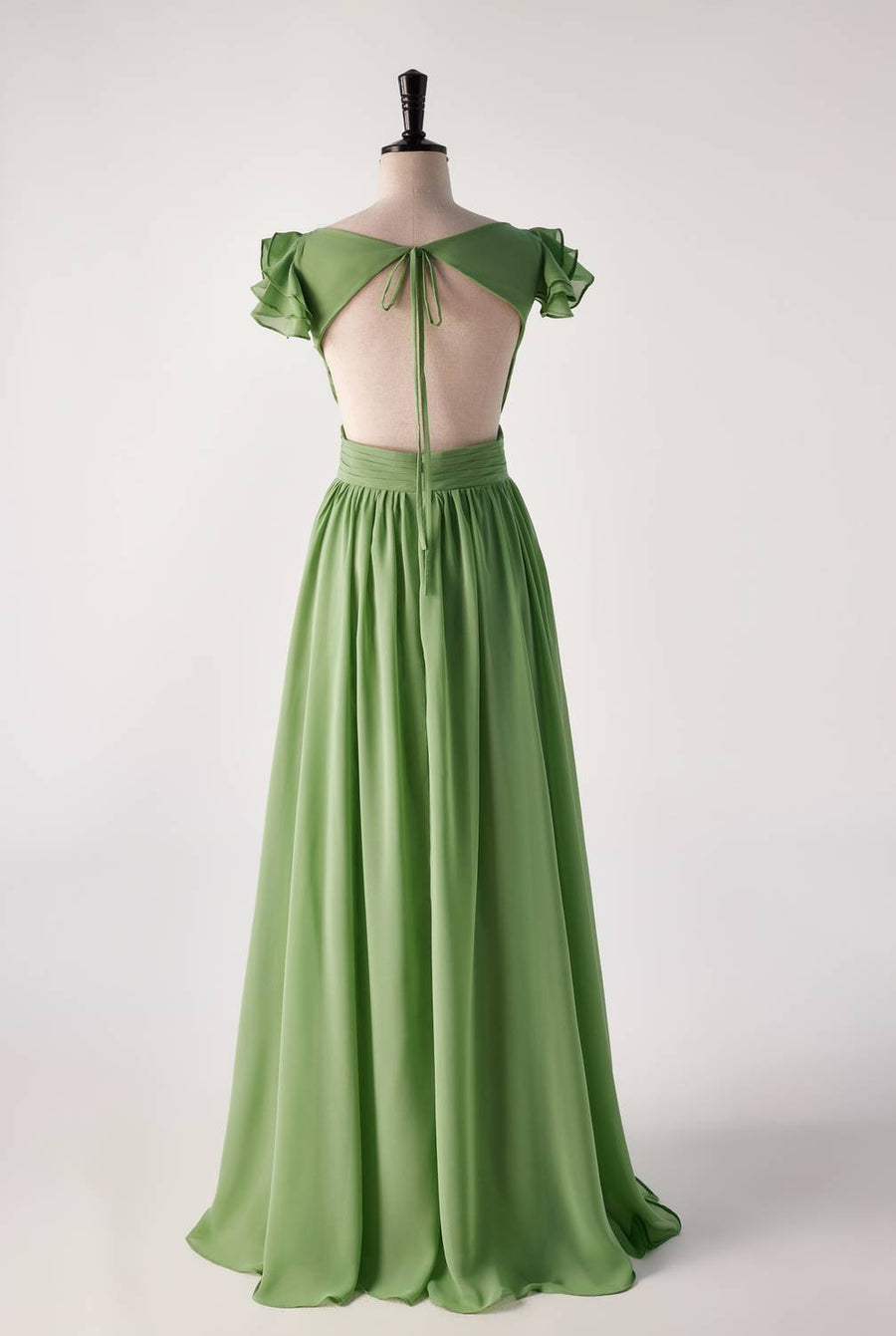 Flare Straps Matcha Green Long Bridesmaid Dress