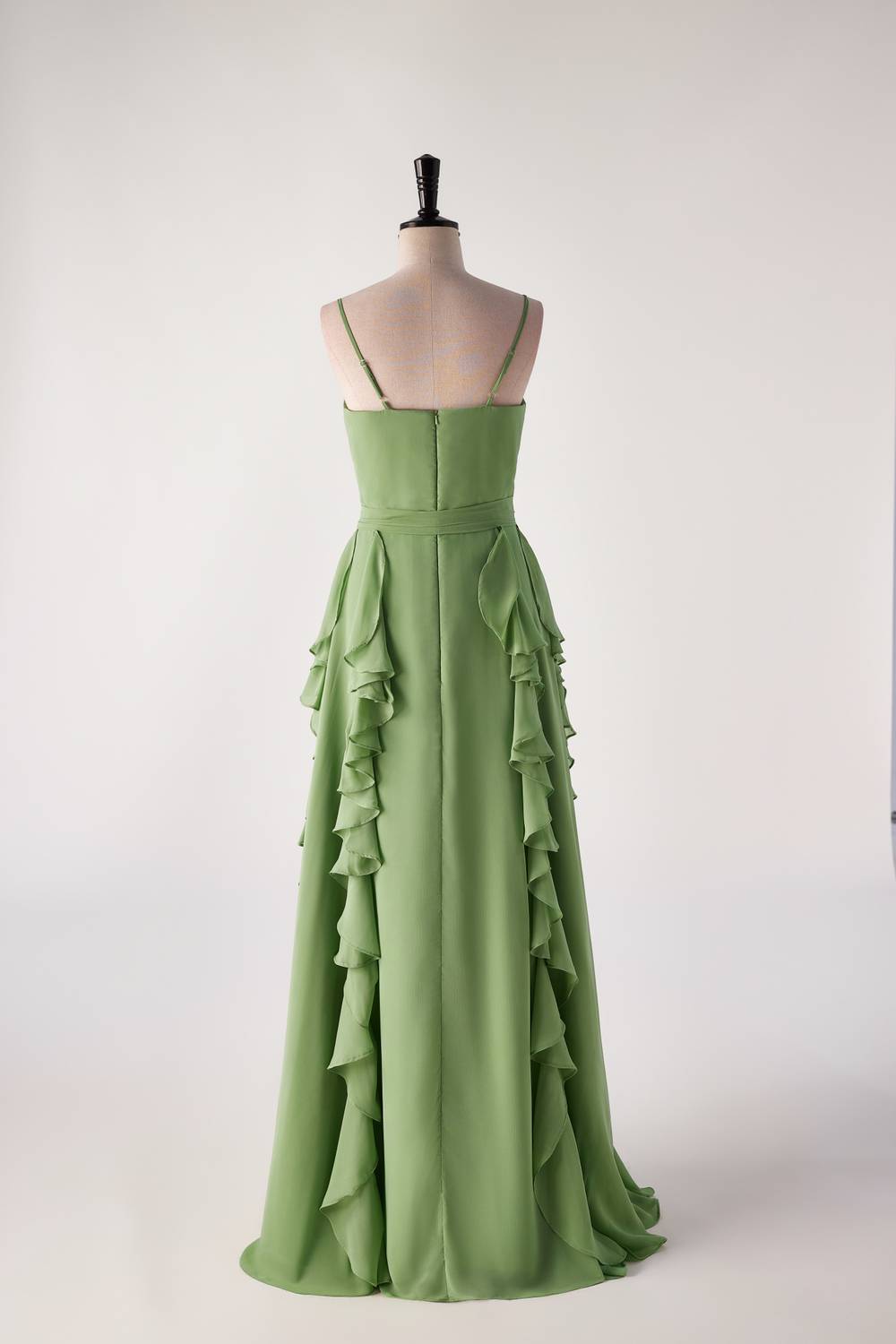 Matcha Green Ruffles Faux Wrap Bridesmaid Dress