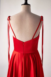 Cowl Neck Red Satin Long Maxi Dress
