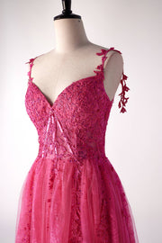 Off the Shoulder Hot Pink Lace A-line Formal Dress