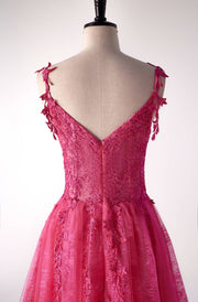 Off the Shoulder Hot Pink Lace A-line Formal Dress