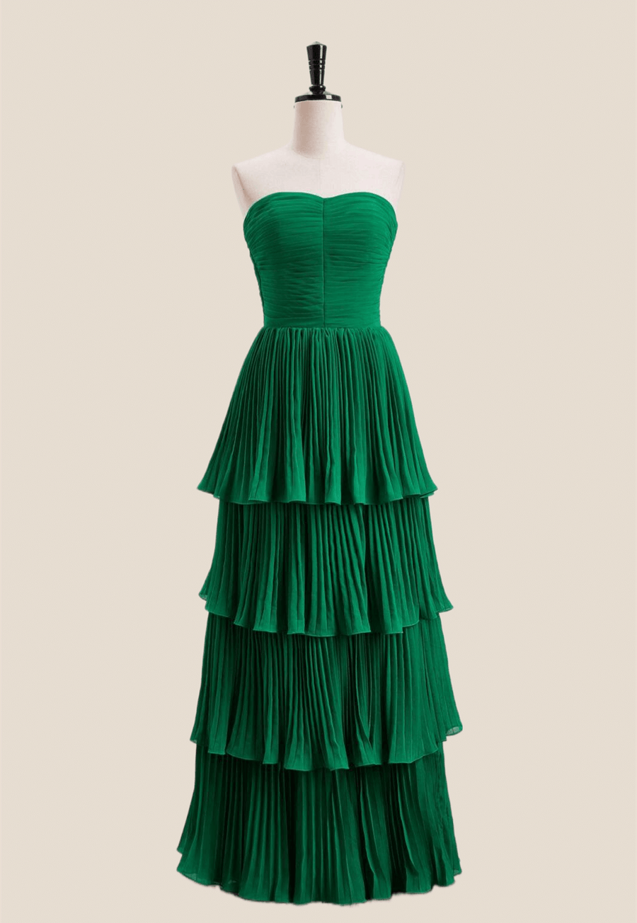 Emerald Green Chiffon Ruffles Long Party Dress