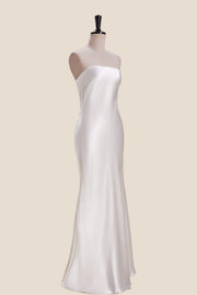 Strapless White Sheath Long Party Dress