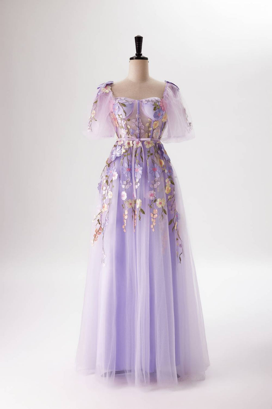 us 4 Lavender Floral Corset A-line Long Dress