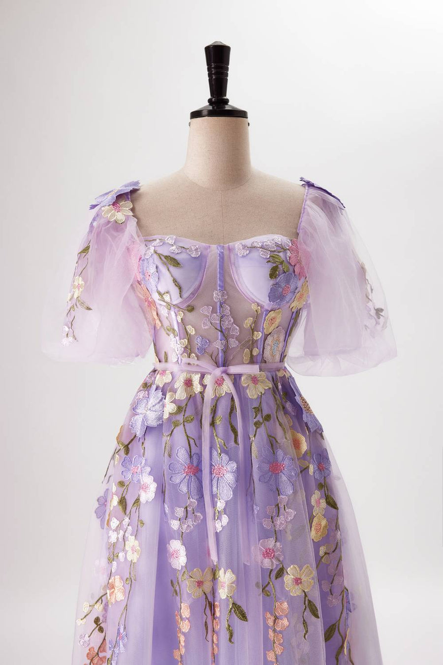 us 4 Lavender Floral Corset A-line Long Dress