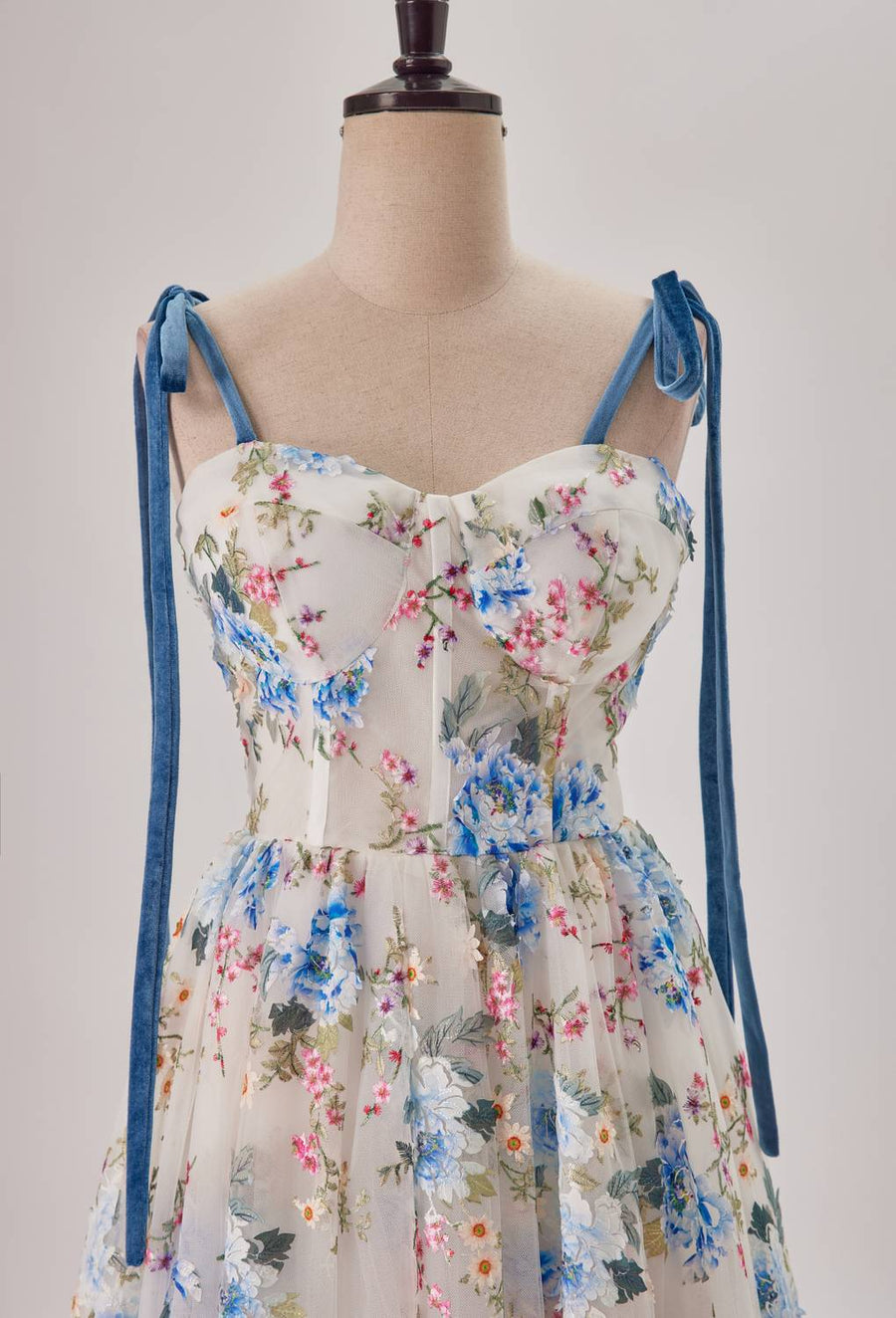 us 4 Blue Floral Tea Length A-line Party Dress