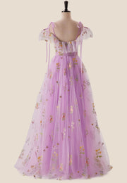 Off the Shoulder Lilac Floral Ruffles Formal Dress
