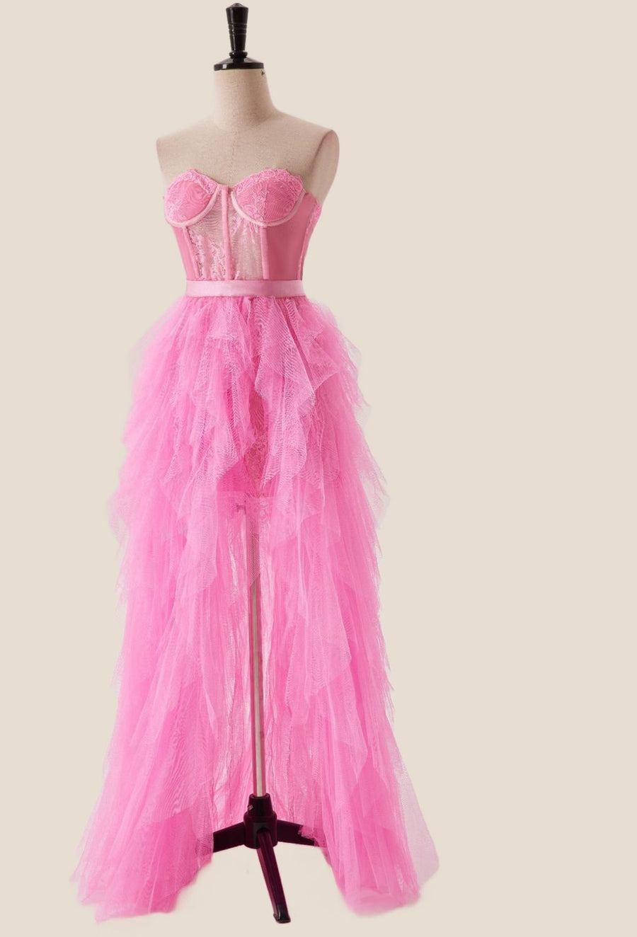 Hot Pink Bustier Ruffles Long Party Dress