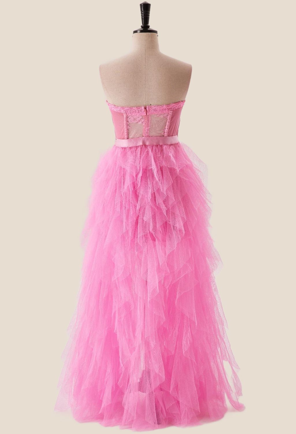 Hot Pink Bustier Ruffles Long Party Dress