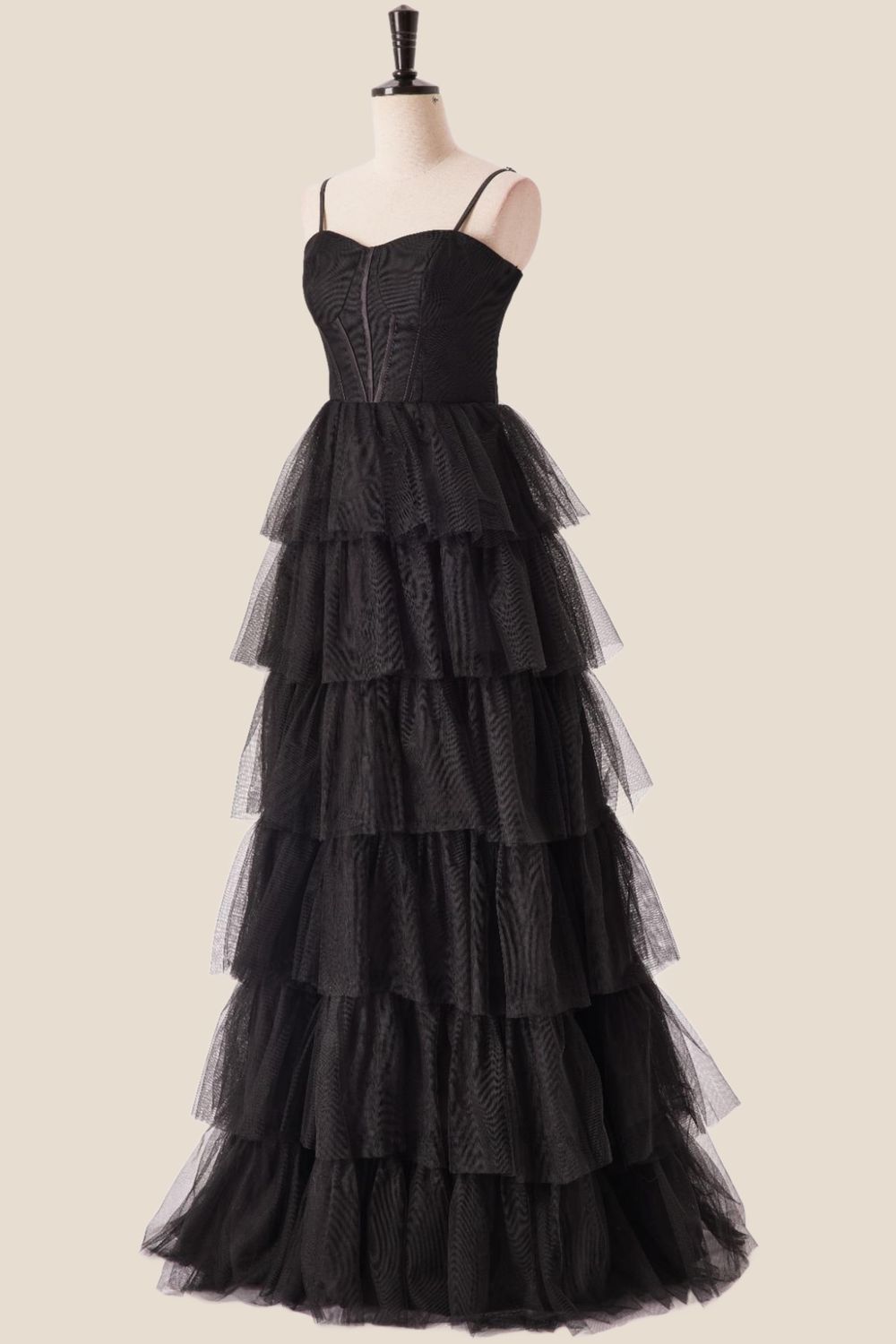 Straps Black Tiered Ruffles Long Maxi Dress – Ohmollydress