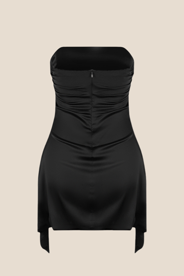 Strapless Black Ruched Short Homecoming Dress