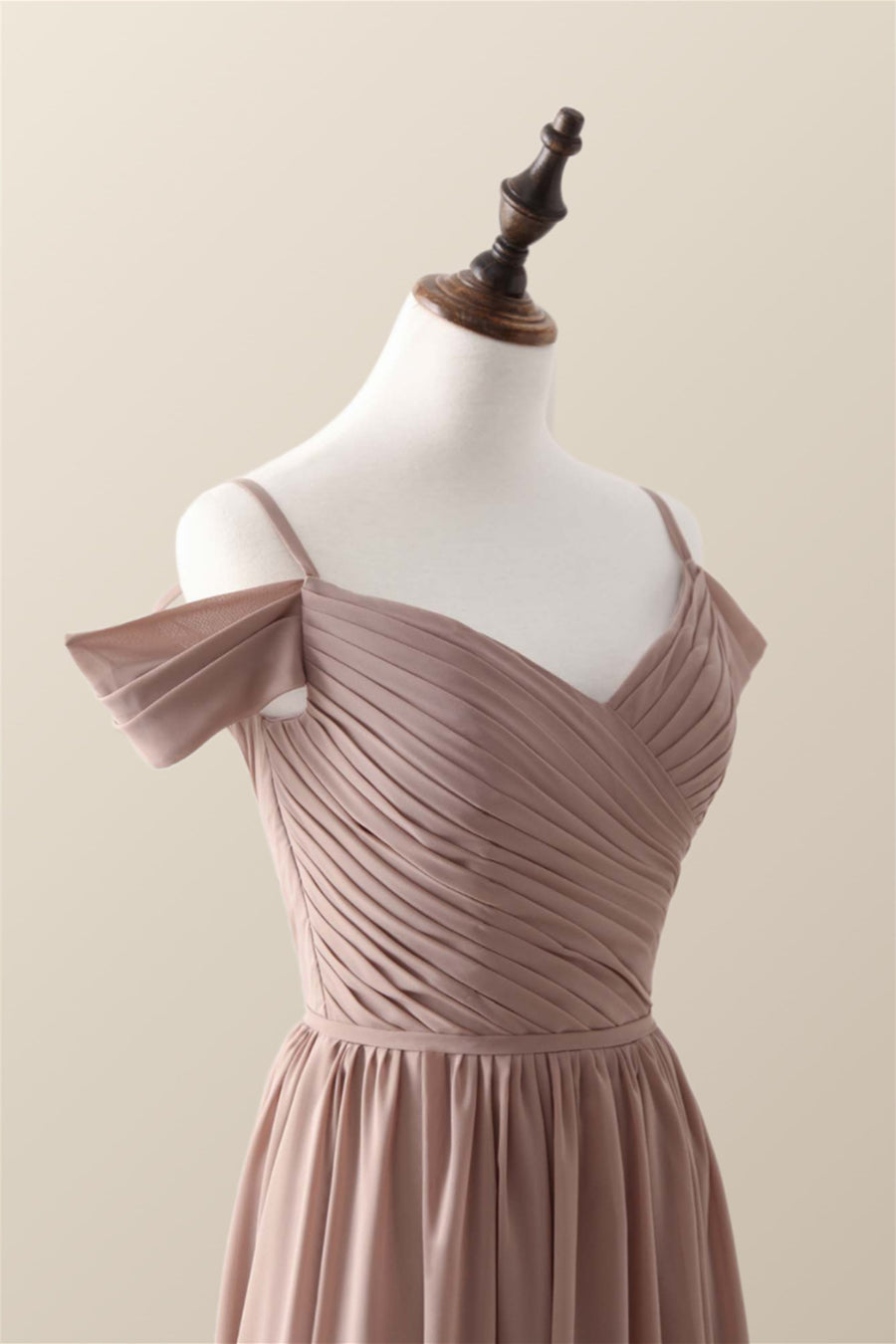 Straps Champagne Pleated Chiffon Long Bridesmaid Dress