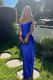 Off the Shoulder Yellow Soft Satin Fitted Dress