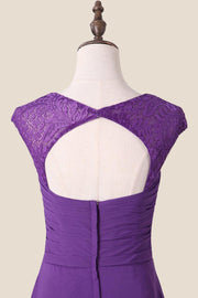 Cap Sleeves Purple Chiffon A-line Bridesmaid Dress