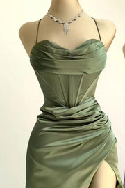 Straps Cowl Neck Green Mermaid Long Formal Dress