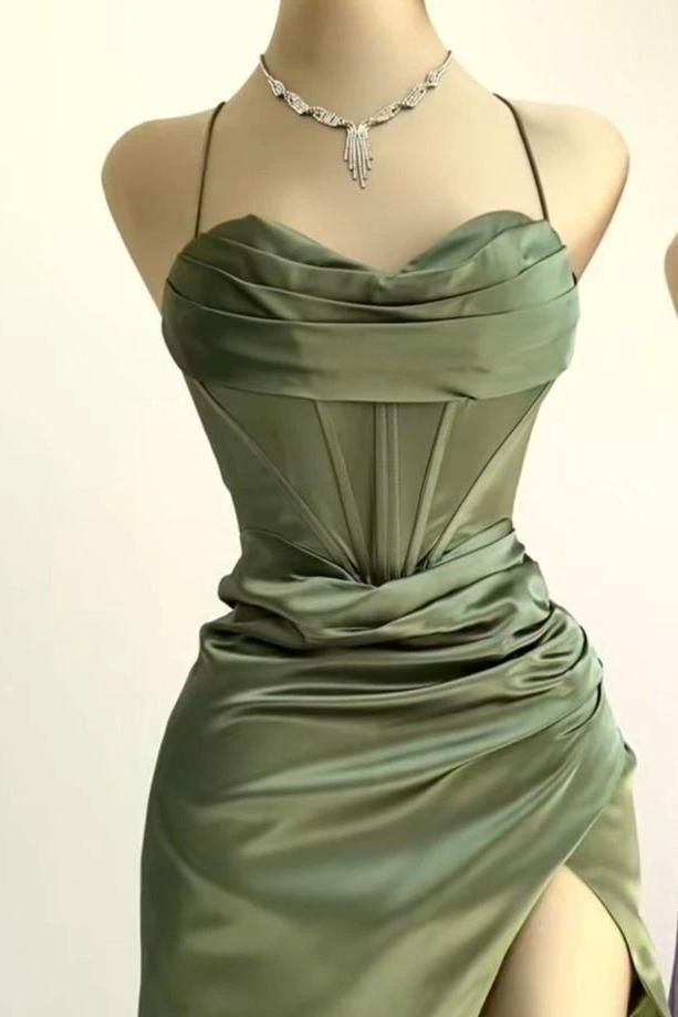 Straps Cowl Neck Green Mermaid Long Formal Dress