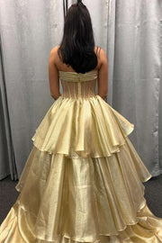 Strapless Blue Tiered Long Dress with bow