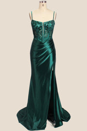 Royal Blue Appliques Ruched Mermaid Long Formal Dress