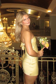 Strapless Lavender Satin Tight Short Dress