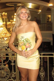 Strapless Lavender Satin Tight Short Dress