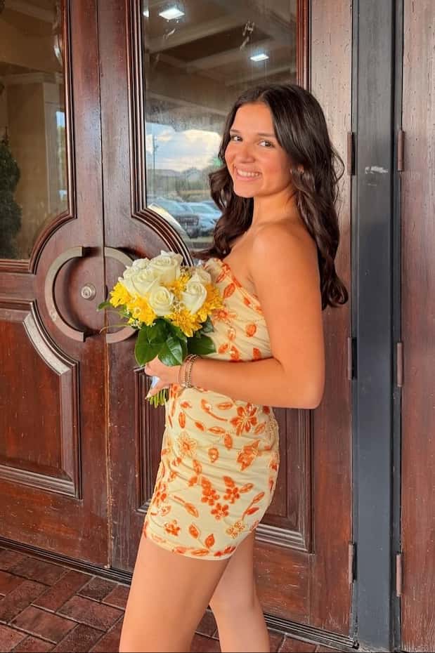 Yellow Strapless Beaded Tight Mini Dress