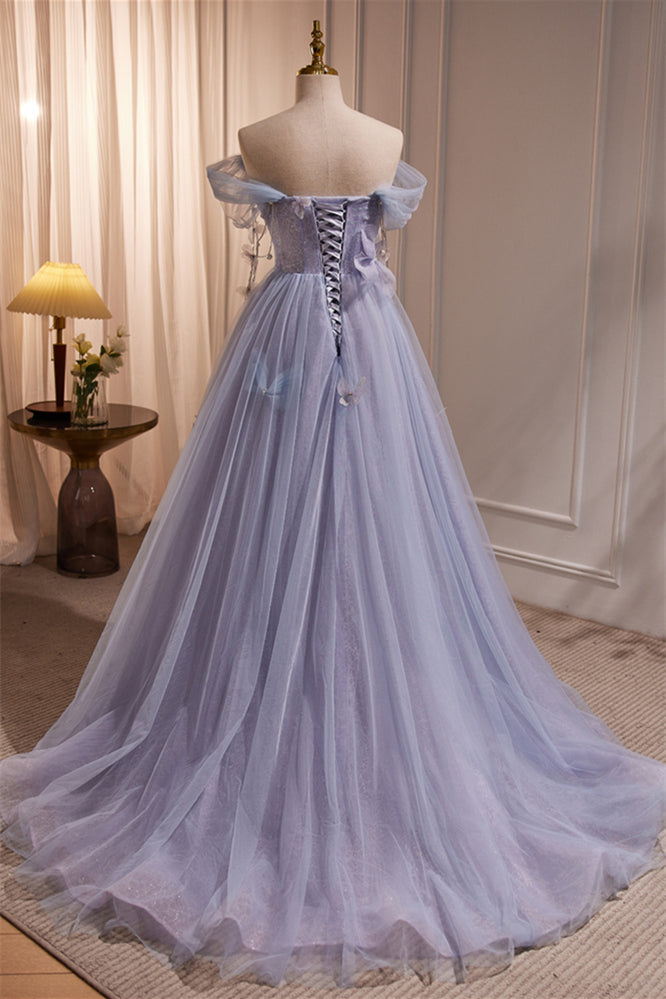 Off the Shoulder Lilac Tulle Formal Dress with Butterflies