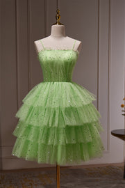 Green Stars Tulle Ruffle A-line Short Party Dress