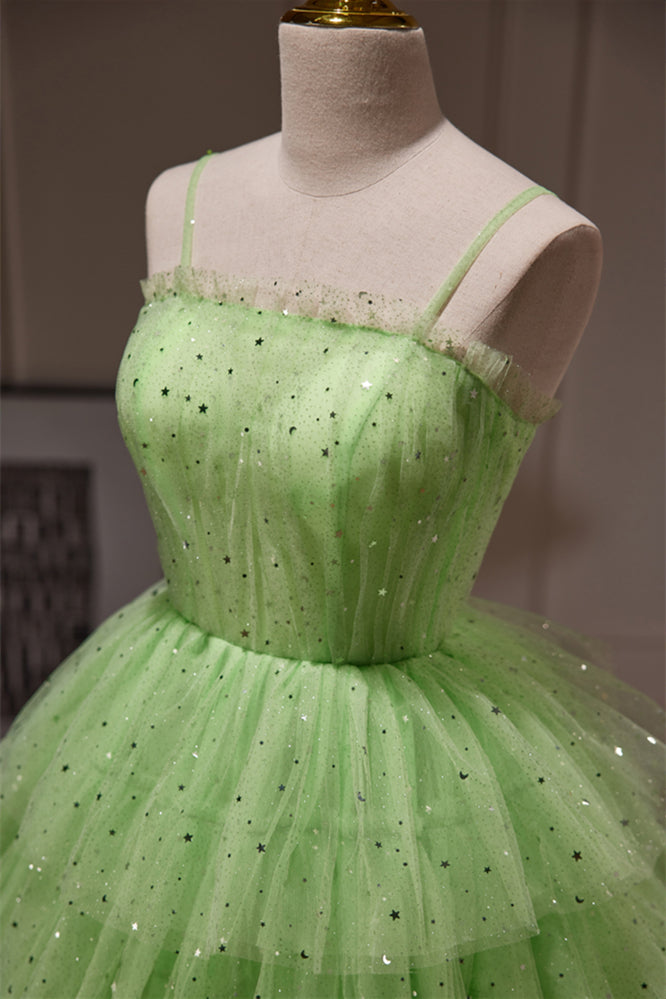Green Stars Tulle Ruffle A-line Short Party Dress