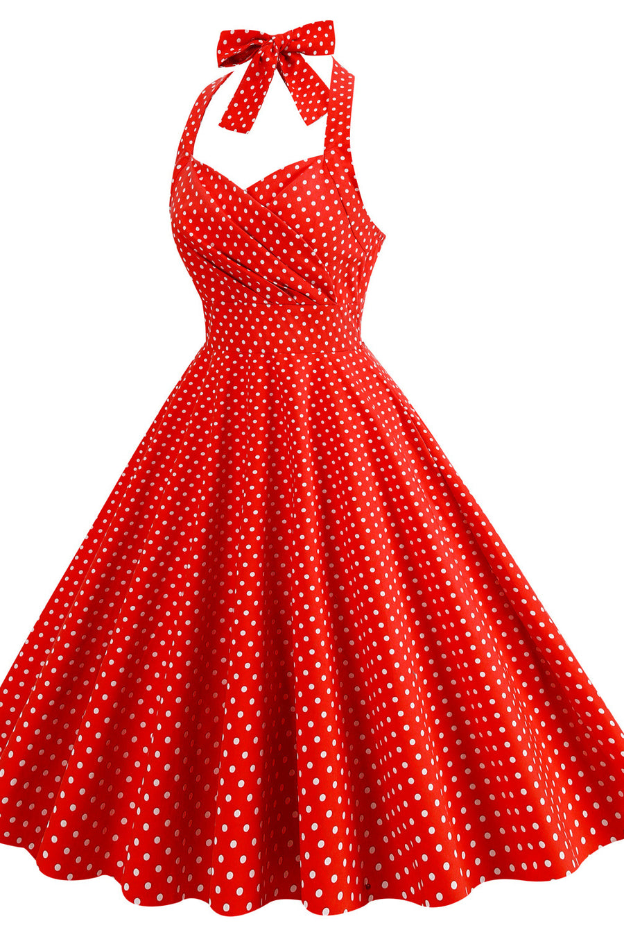 Halter Red Polk Dots Swing Dress