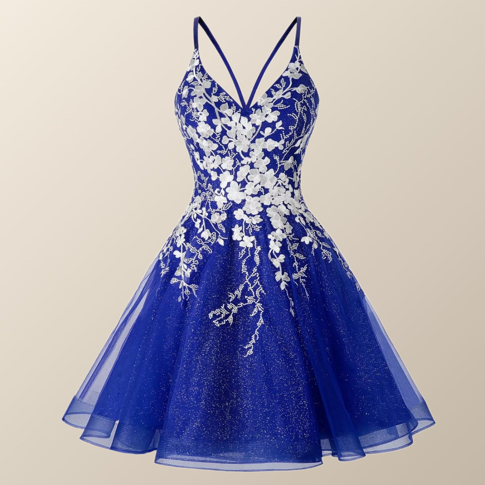 Straps Blue and White Floral Short Dress – Ohmollydress
