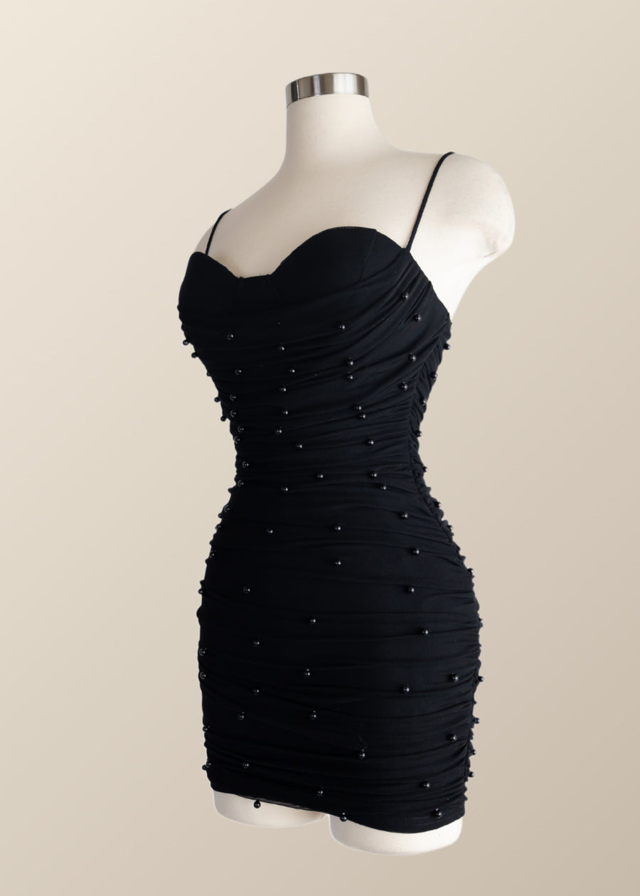 Straps Blue Tight Mini Dress with Pearls – Ohmollydress