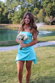 Pink Draped Satin Handkerchief Hem Mini Dress