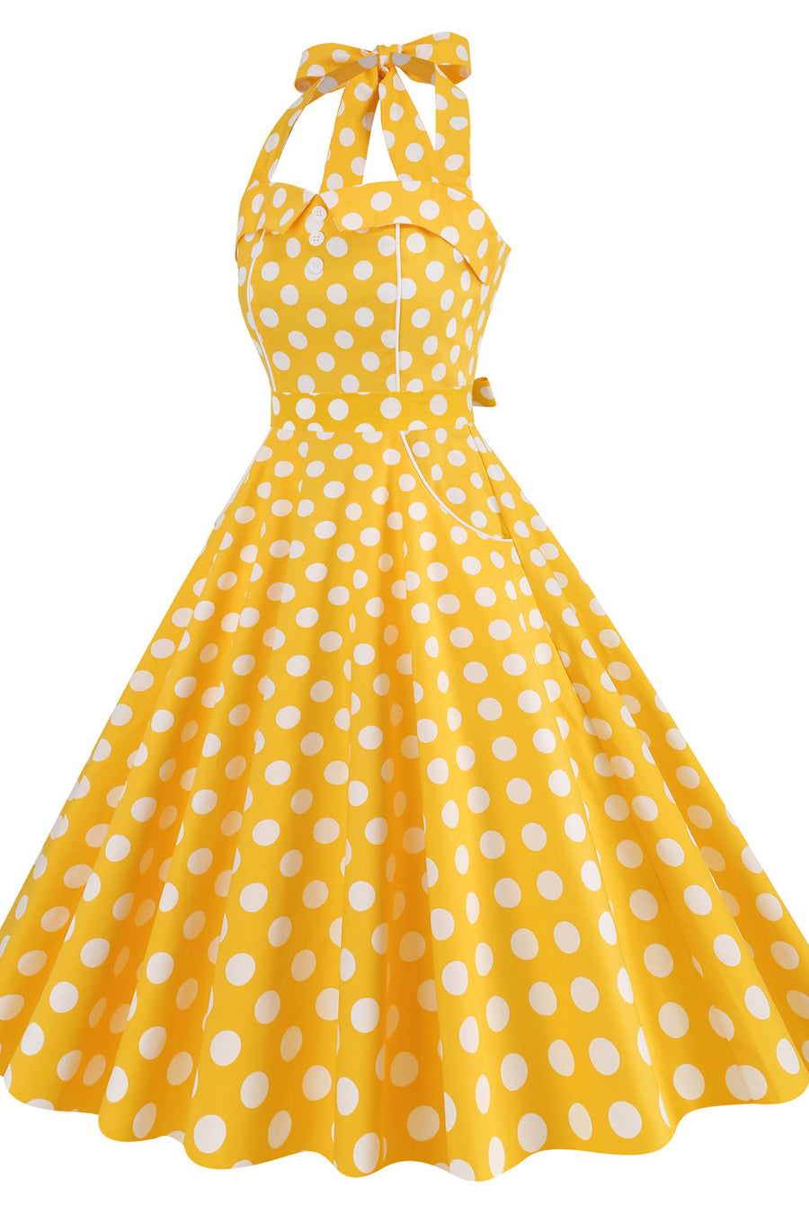Yellow Polk Dots Halter Swing Dress