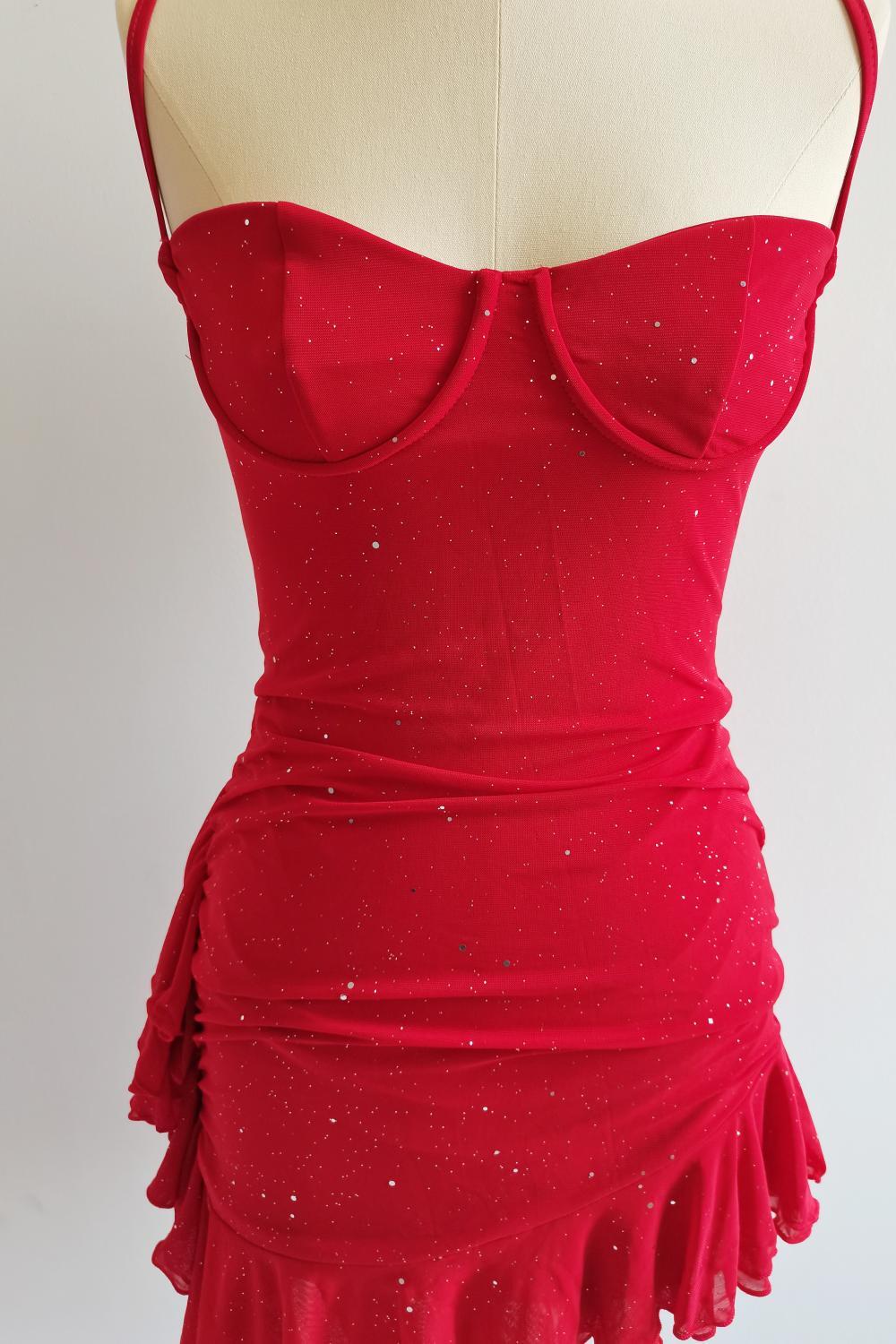 rosemary red ruffle mini dress Willow & Root Women's Polyester Ruffle Mini Dress in Tomato Puree/Red | Size: Small