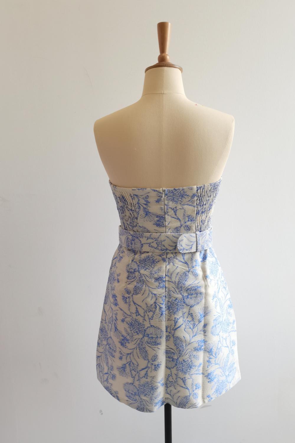 Strapless Blue Floral Tight Mini Dress with Belt – Ohmollydress Strapless Blue Floral Tight Mini Dress with Belt – Ohmollydress