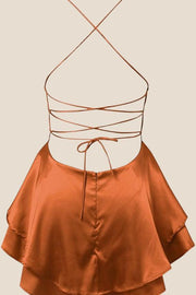 Straps White Lace-up Back Tiered Mini Dress