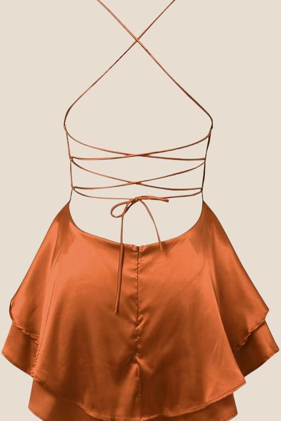 Straps White Lace-up Back Tiered Mini Dress