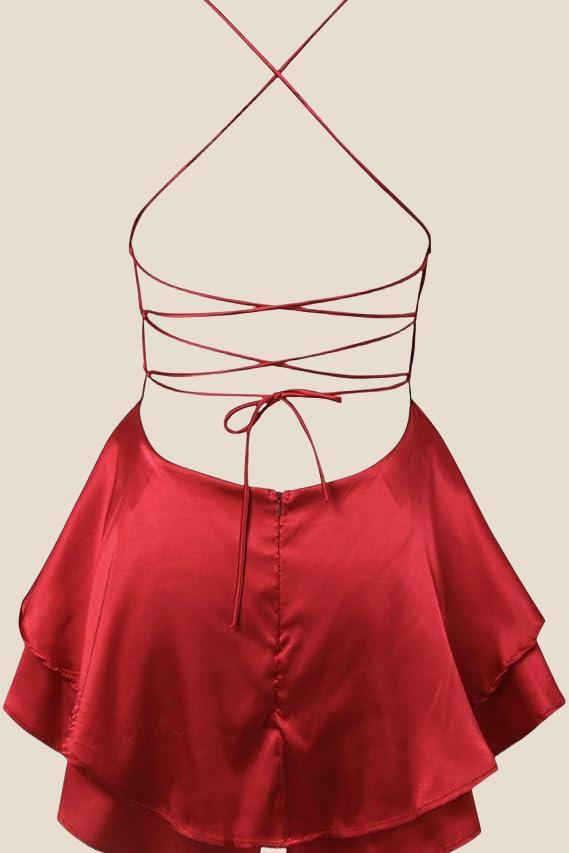 Straps White Lace-up Back Tiered Mini Dress