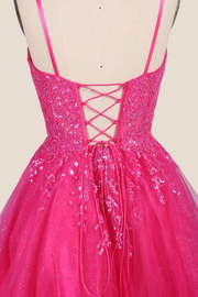 Hot Pink Appliques Tulle A-line Short Dress