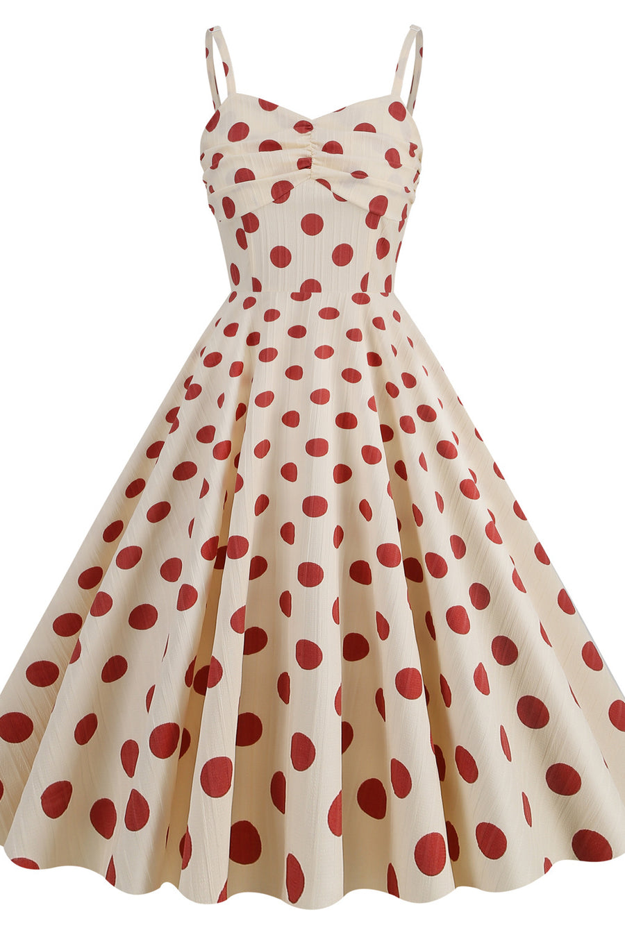 Straps Ivory and Red Polk Dots Swing Dress