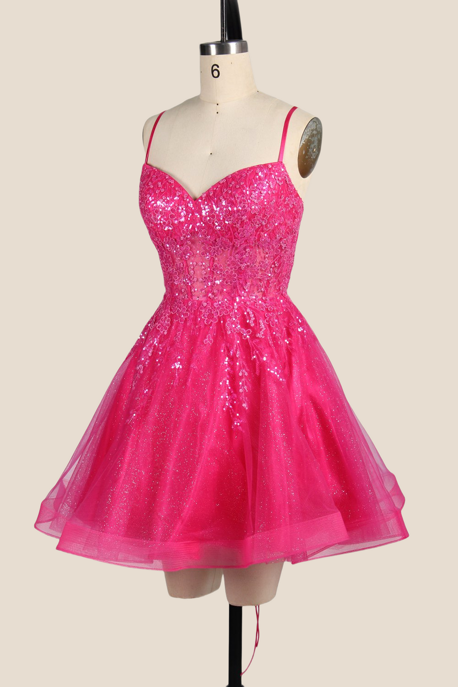 Hot Pink Appliques Tulle A-line Short Dress