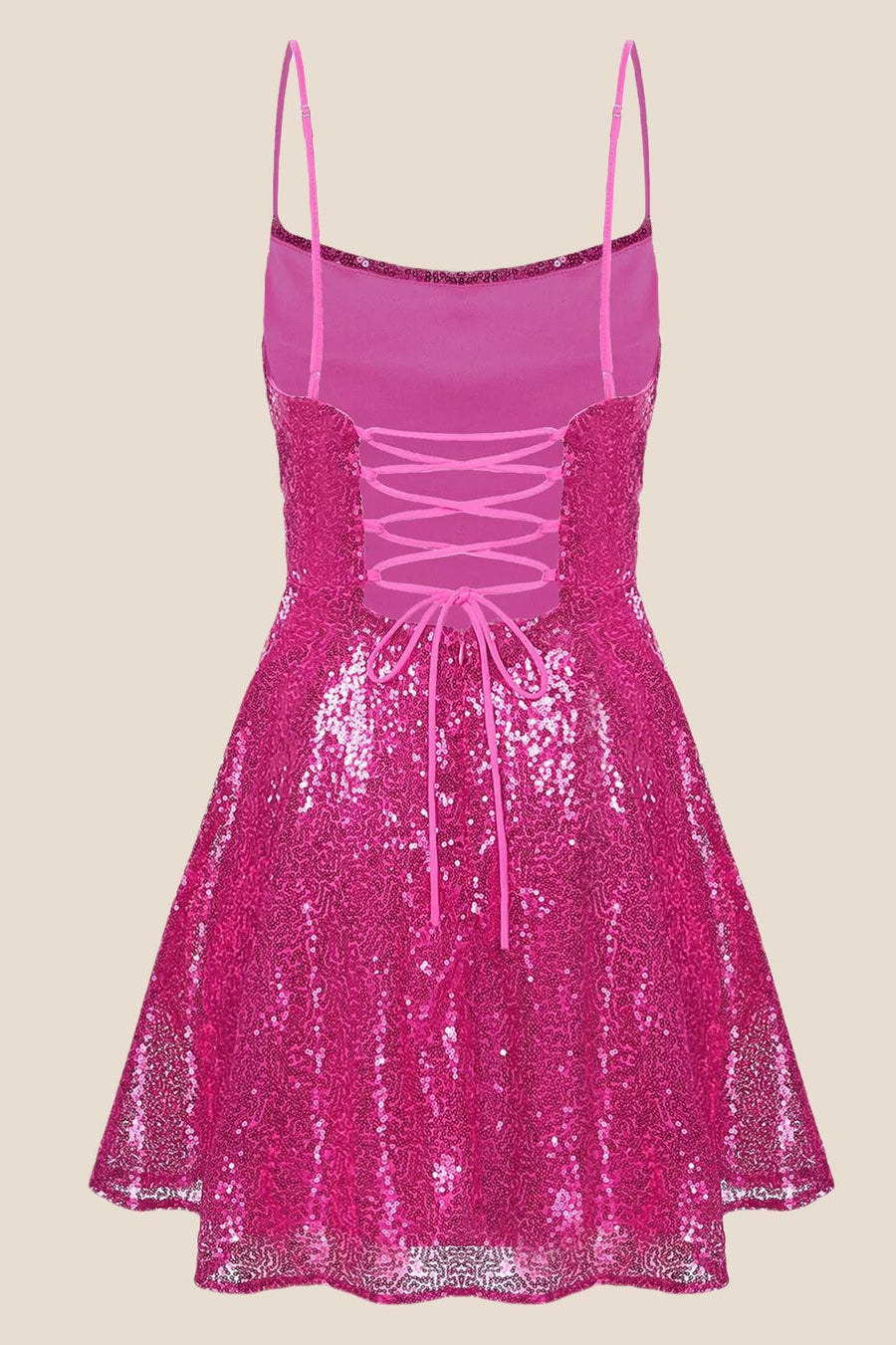 Straps Hot Pink Sequin Short Homecoming Dress