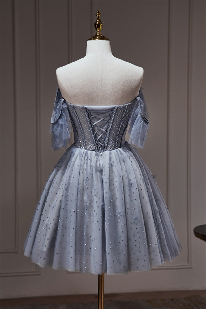 Grey Beaded Off the Shoulder Corset Princess Dress Ohmollydress Grey Beaded Off the Shoulder Corset Princess Dress Ohmollydress