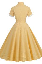 Short Sleeves Yellow Daisy Swing Dress