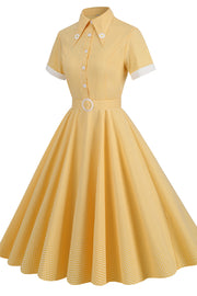 Short Sleeves Yellow Daisy Swing Dress
