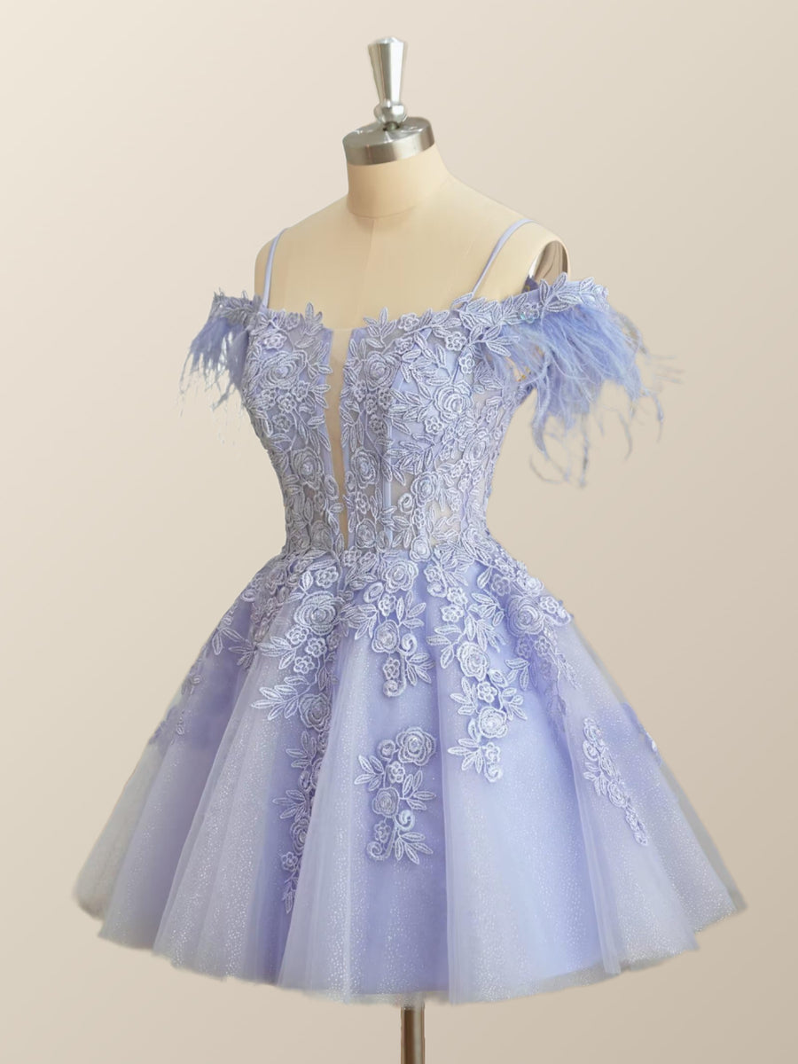 Off the Shoulder Appliques Light Purple A-line Princess Dress Ohmollydress Off the Shoulder Appliques Light Purple A-line Princess Dress Ohmollydress