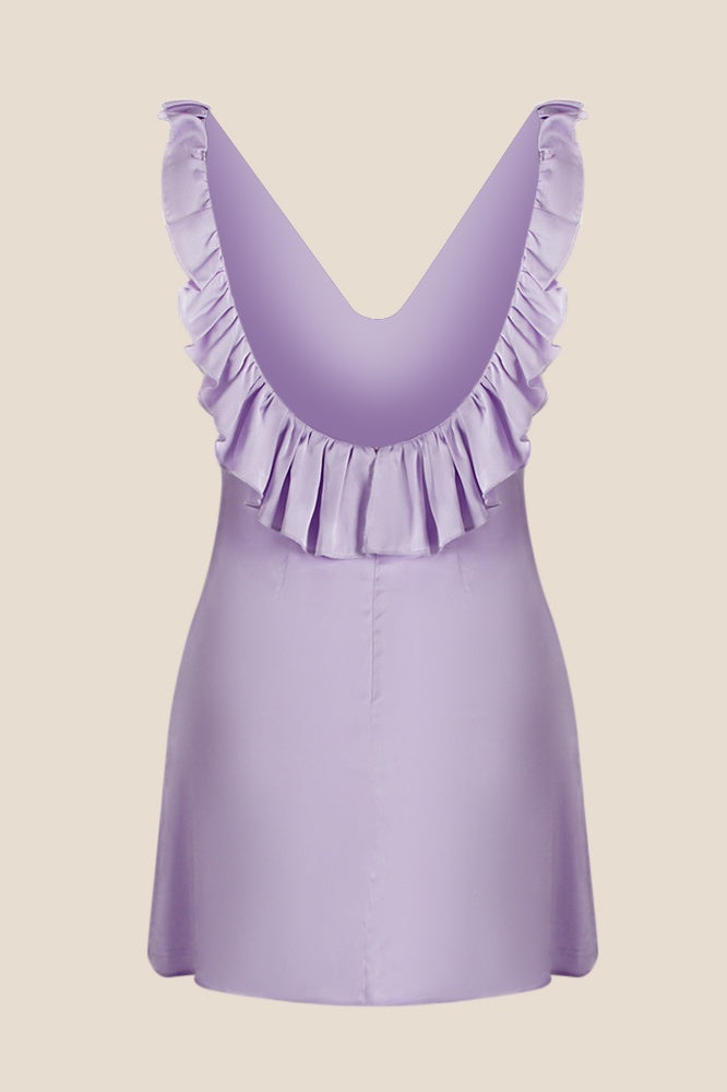 V-neck Lavender Ruffled A-line Short Dress