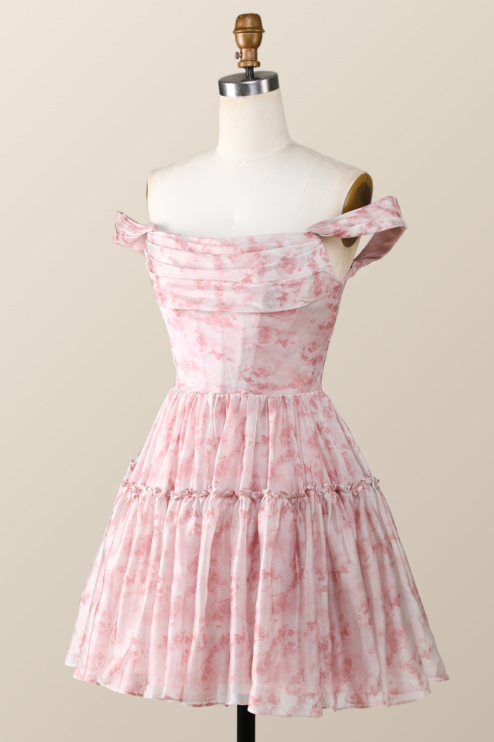 Cowl Neck Pink Print Short Homecoming Dress