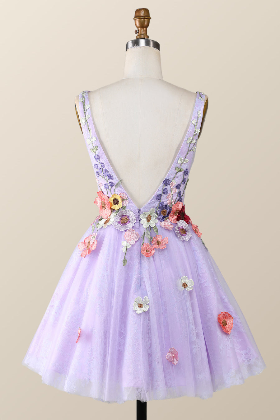 Lavender 3D Floral Embroidered A-line Party Dress